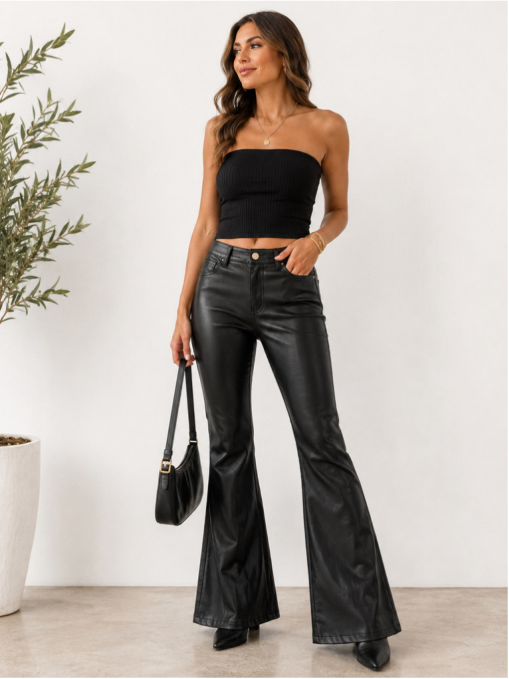 INC International Concepts Black Faux Leather Flare Pants Size 10 High Rise Y2K